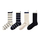 Milk White Stripes+Navy Blue Stripes+White+Black[4 Pack]