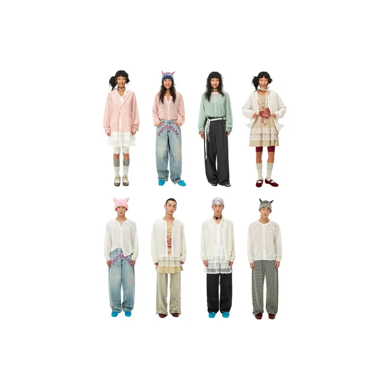 WULISHAONIAN Vintage Hollow Out Crew Neck Knitted Fabric Cardigan Sweater Unisex-2