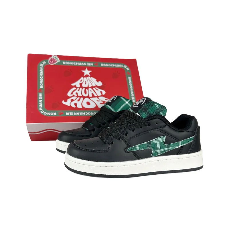 Rongchuan Anti Slip And Wear Resistant Lightweight Low Top Skateboard Shoes Unisex Black Green Box-0