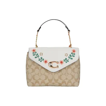 COACH Tammie Canvas With Leather And Precise Pebbled Leather Shoulder Bag Crossbody Bag Large Size Women's Khaki White