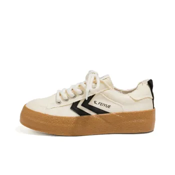 Feiyue Durable Breathable Lightweight Low Top Canvas Shoes Unisex Beige Black