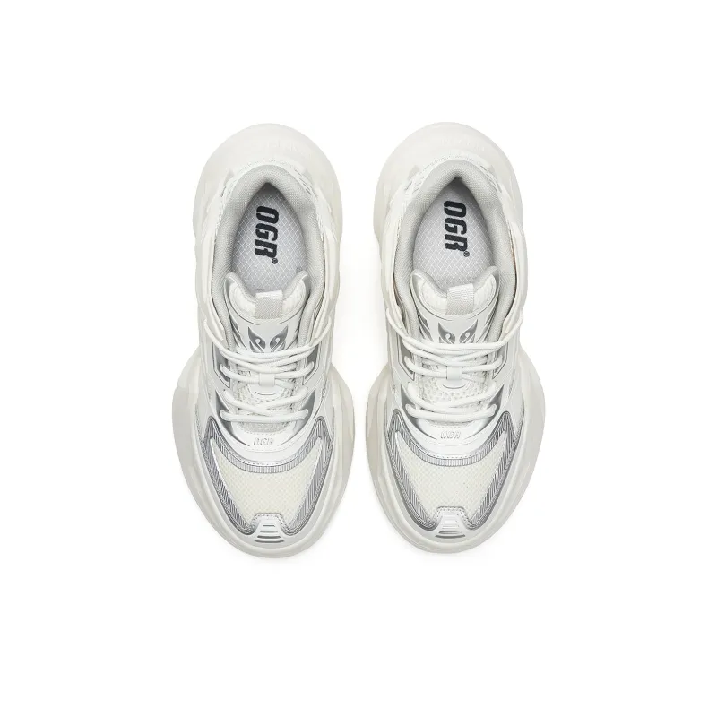 OGR Windbreaker Collection To The Fore Low-Top Chunky Sneakers Unisex White Silver-3
