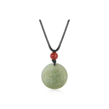 ZENGCAI Double Sided Carved Jade Pendant Jade Pendant Necklace Pale Greenish White Jade Women's