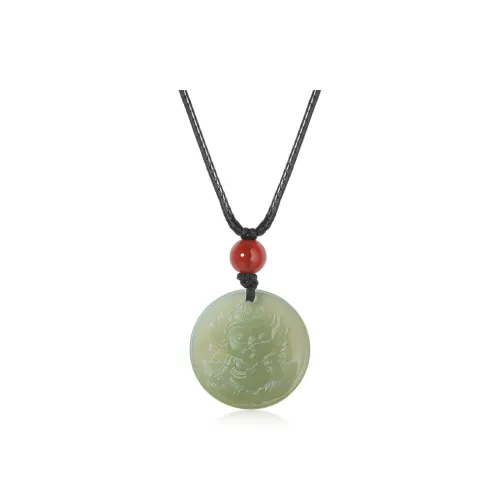 ZENGCAI Double Sided Carved Jade Pendant Jade Pendant Necklace Pale Greenish White Jade Women's
