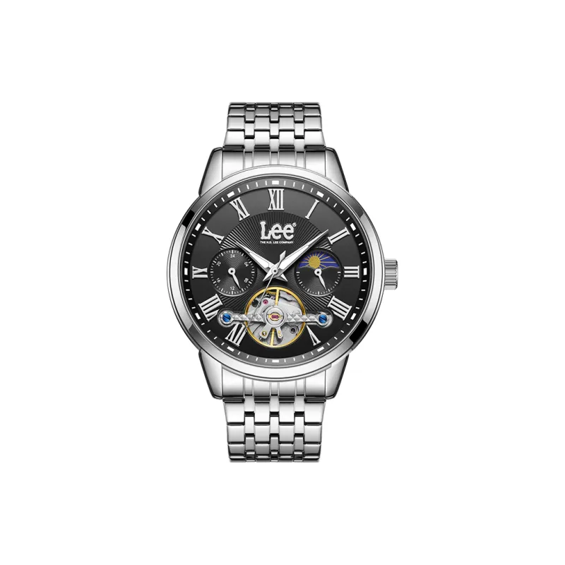Lee Wrist Watch Automatic Mechanical Movement Steel Strap Black Dial Men's Watches Node Holiday Box-6