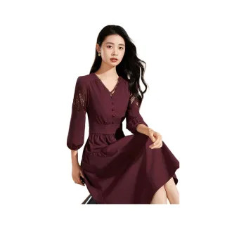Mylan Spring, Fall Long Sleeved Dress Cinched Waist Women's Fuchsia