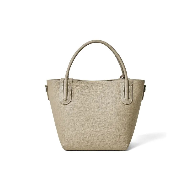 ROBERTA DI CAMERINO Cow Leather Basket Bag, One Shoulder Handbag Women's Caramel Brown/Milk Apricot Gray-9