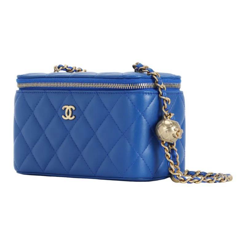 CHANEL Sheepskin Clutch, Long Box Bag, Shoulder Bag, Crossbody Bag Women's Blue-1