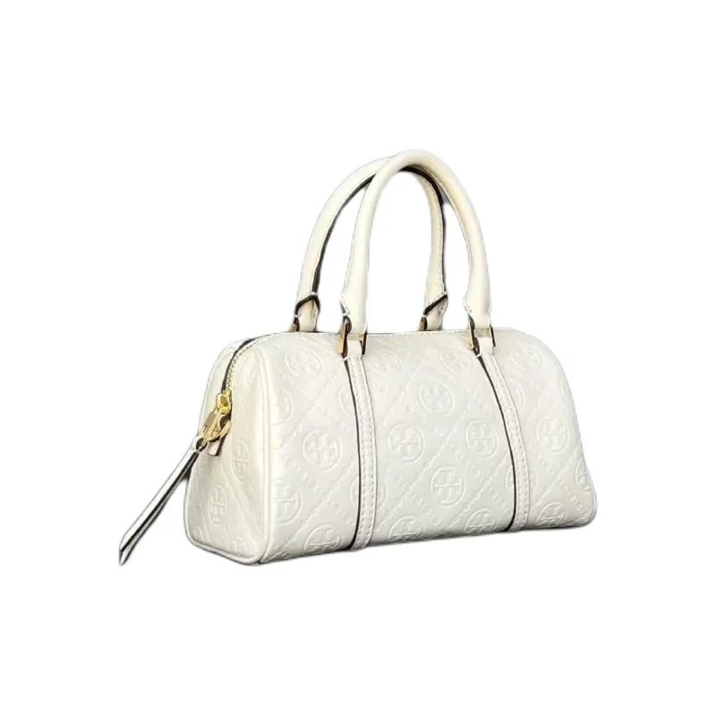 TORY BURCH T Monogram Leather Bucket Shaped Bag, Shoulder Bag, Handbag Small Size Women's Light Cream-1