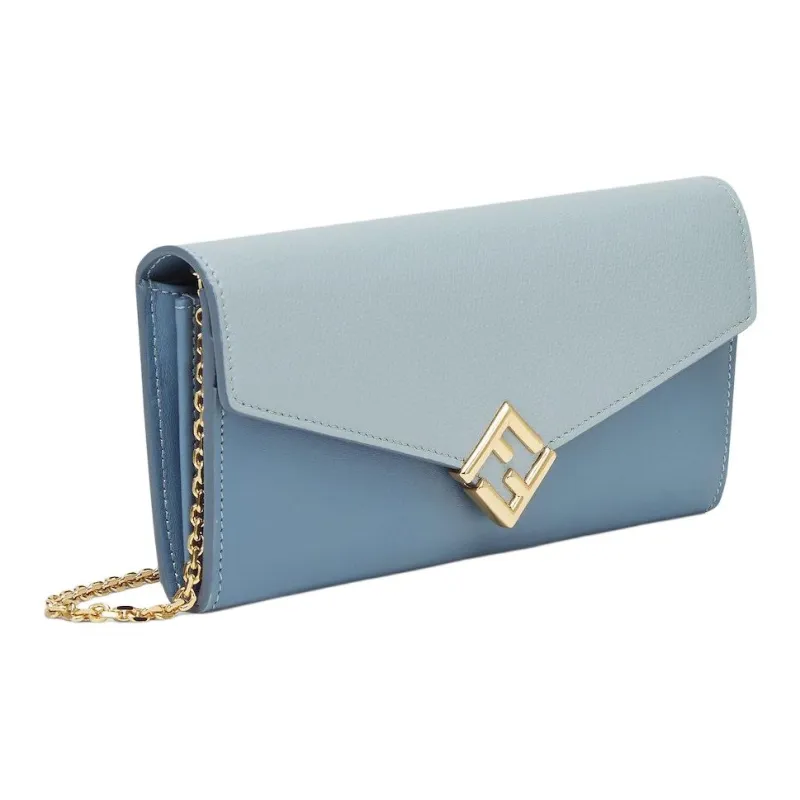 FENDI FF Diamonds Series Calfskin One Shoulder Wallet Women's Light Blue-1