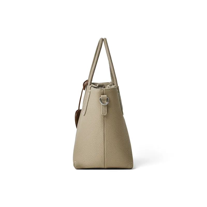 ROBERTA DI CAMERINO Cow Leather Basket Bag, One Shoulder Handbag Women's Caramel Brown/Milk Apricot Gray-11