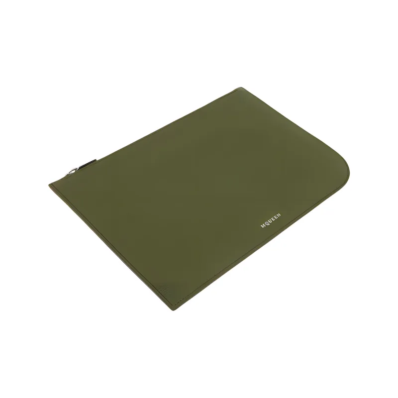 Alexander McQueen Sling Calfskin Clutch Large Size Men's Army Green-2