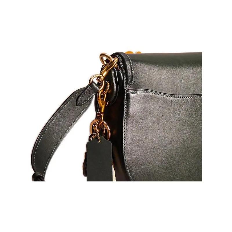 COACH Beat Glove Tanned Leather Saddle Bag, Shoulder Bag, Crossbody Bag Women's Black-3