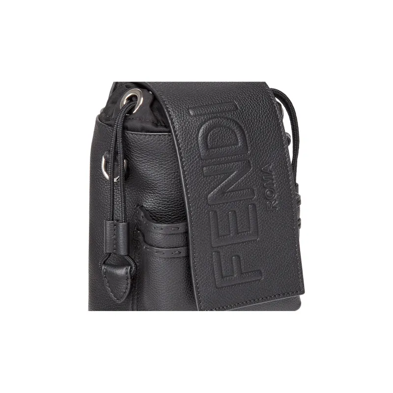 FENDI ROMA Calfskin Sling Bag Men's Black-3