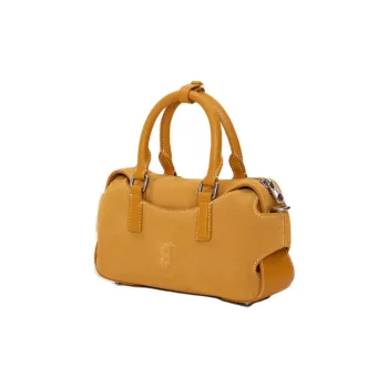 KUNOGIGI Cow Leather Boston Bag, Shoulder Bag, Crossbody Bag, Handbag Trumpets Women's Suede Ginger Yellow