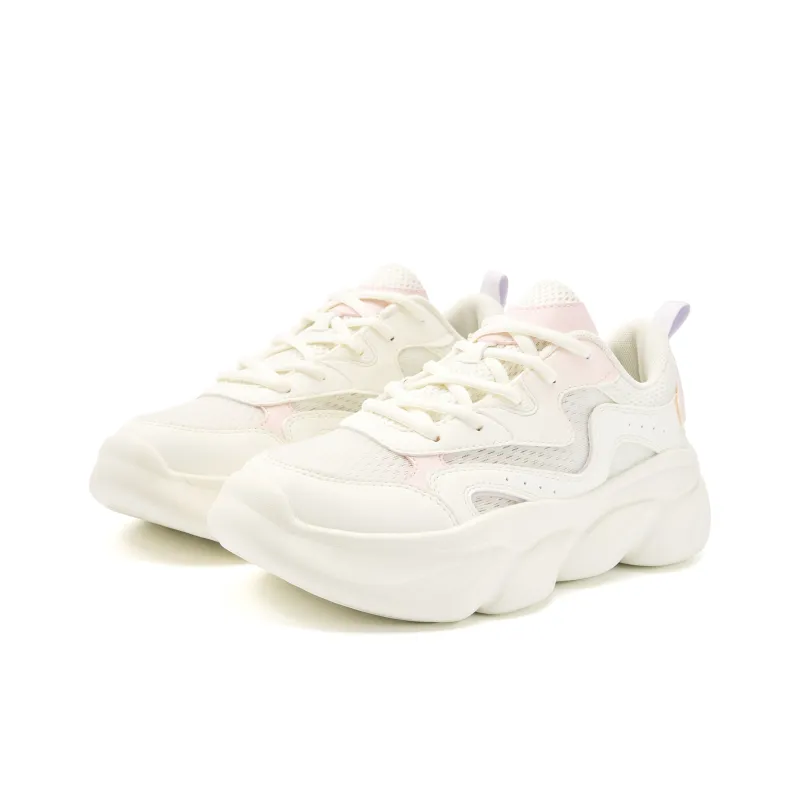 QIAODAN Anti Slip Wear Resistant Low Top Casual Shoes Women's Beige Pink-2