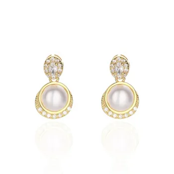 Old Fu Gold Pearl Stud Earrings Women's