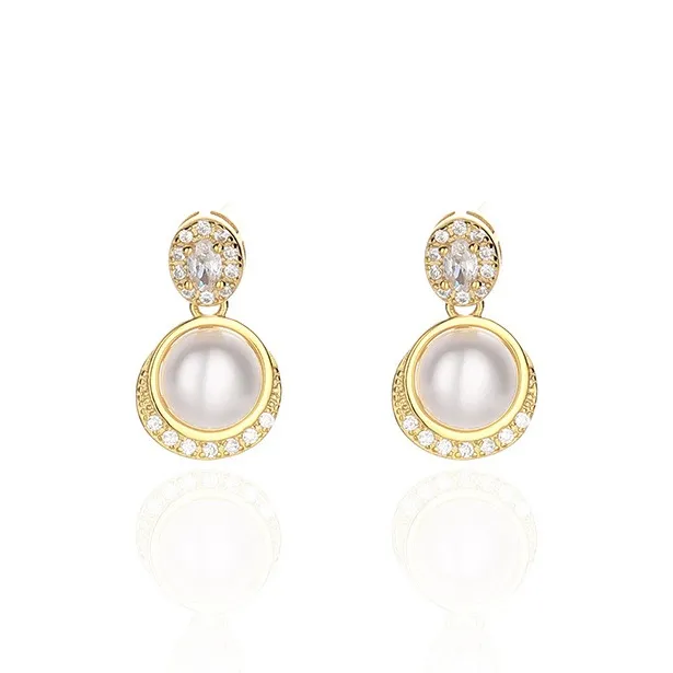 Old Fu Gold Pearl Stud Earrings Women's-0
