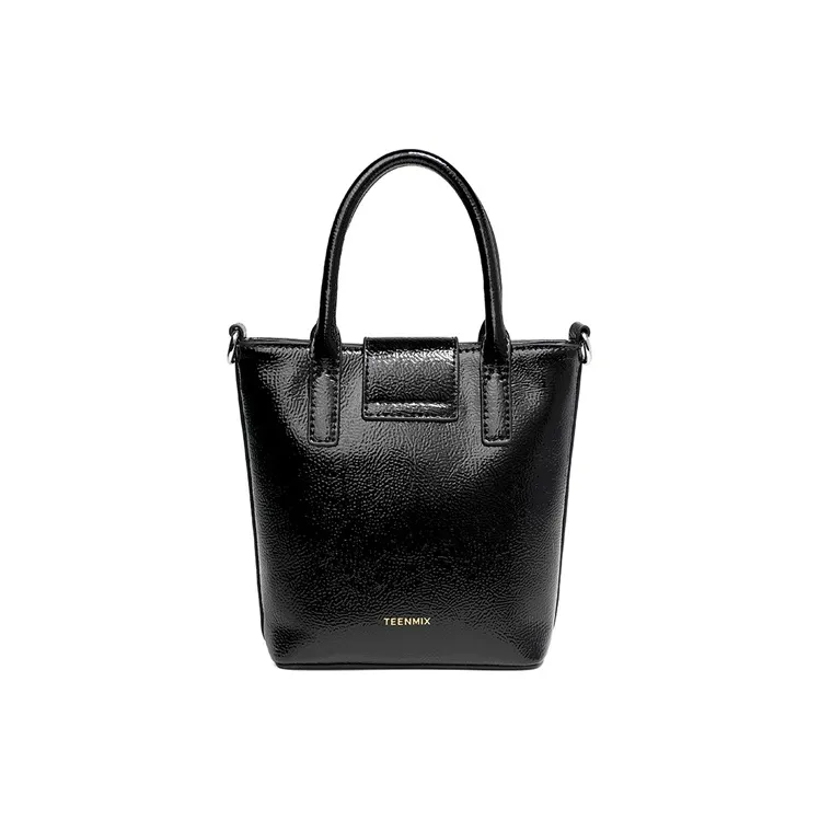 Teenmix Cow Leather Handbag Regular Women's Black/Burgundy-3
