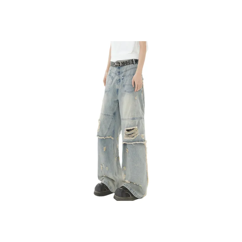 TESTUNG Fashion Versatile Jeans Unisex Vintage Blue Tone-1