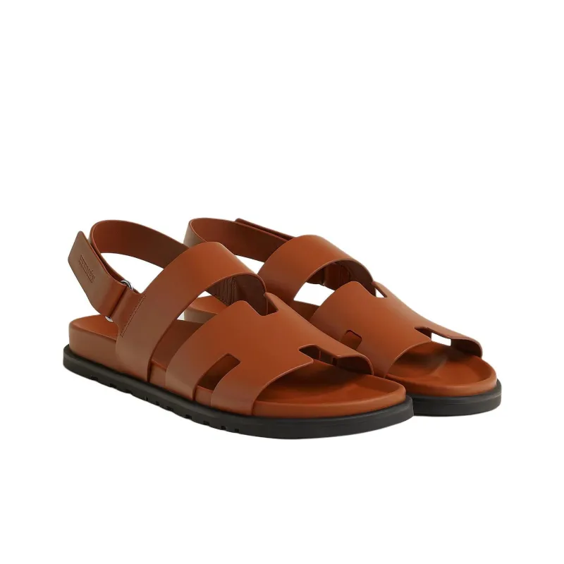 HERMES Genius One Strap Sandals Men's Brown-2