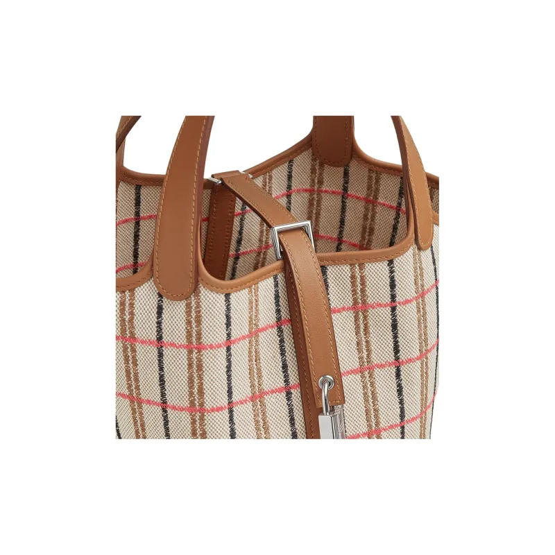 HERMES Picotin Lock Calfskin With Canvas Bag Basket Bag Handbag Women's Beige & Multicolor-3