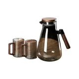 [Walnut Wood Lid]Wooden Handle Cigar Ashtray Doodle Pot 2.0L+2 Pack Walnut Wood Handle Cups