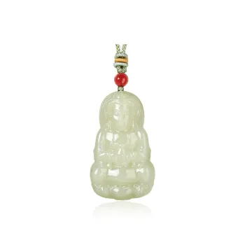 ZENGCAI Carved Buddha And Bodhisattva Statues Jade And Jade Pendant Pale Greenish White Jade Unisex