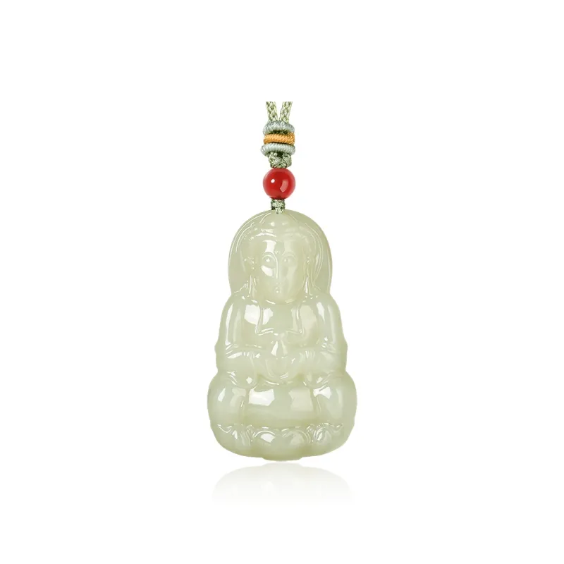 ZENGCAI Carved Buddha And Bodhisattva Statues Jade And Jade Pendant Pale Greenish White Jade Unisex-0
