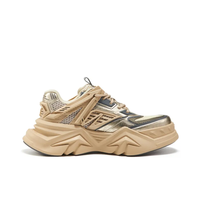 OGR Broken Wind To The Fore Cushioned Wear-Resistant Breathable Low-Top Chunky Sneakers Unisex Champagne Gold-1