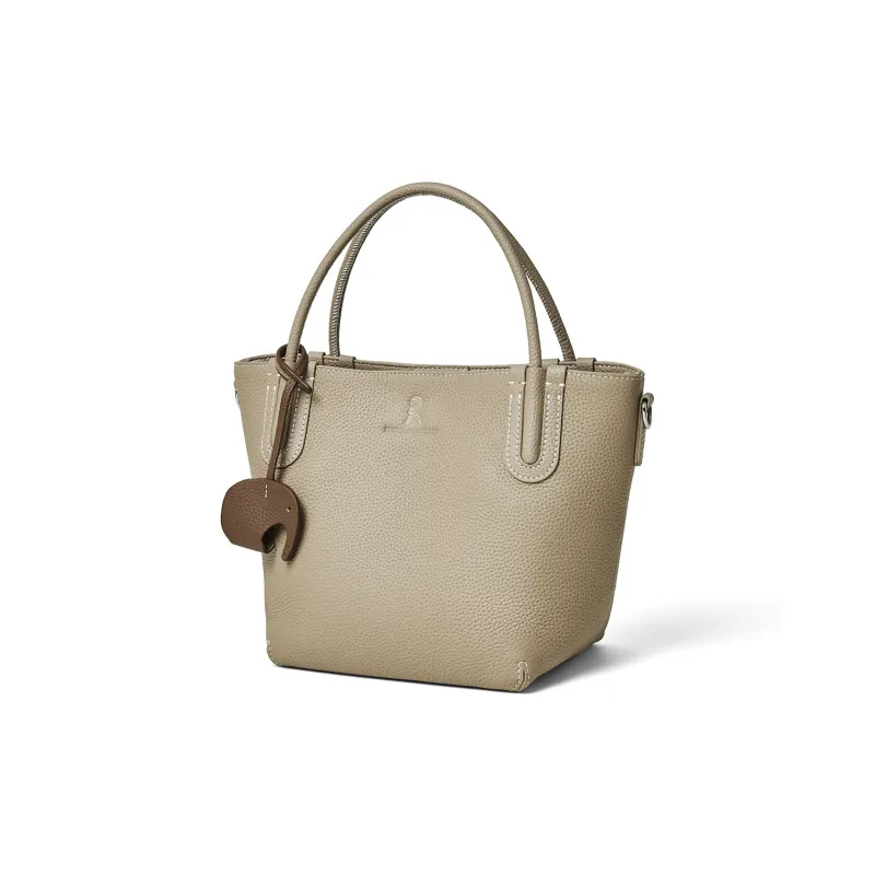 ROBERTA DI CAMERINO Cow Leather Basket Bag, One Shoulder Handbag Women's Caramel Brown/Milk Apricot Gray-8