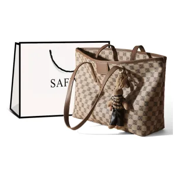 Safiya PVC Synthetic Leather Tote Bag Shopping Bag Shoulder Bag Handbag Large Size Women's Khaki