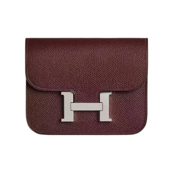 HERMES Constance Slim Epsom Calfskin Wallet Women's 0G Rouge Sellier Saddle Red