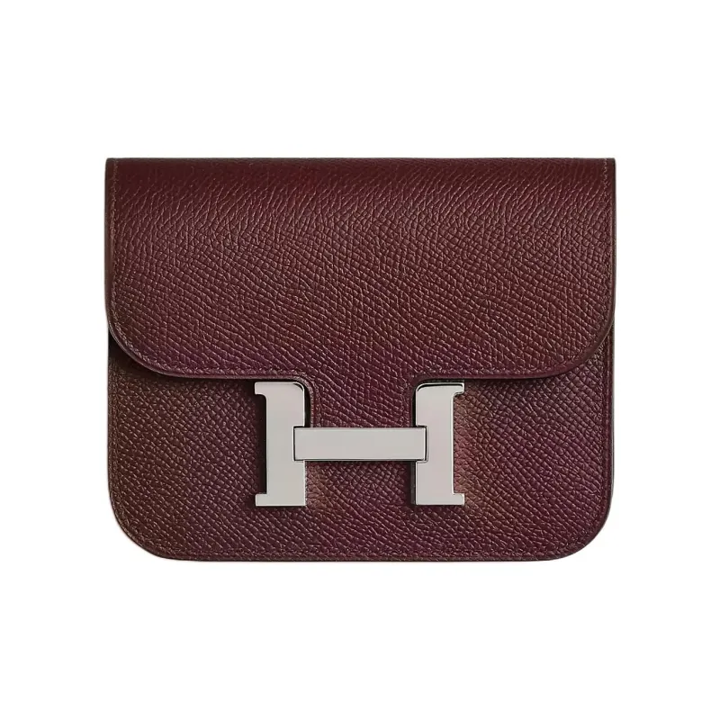 HERMES Constance Slim Epsom Calfskin Wallet Women's 0G Rouge Sellier Saddle Red-0