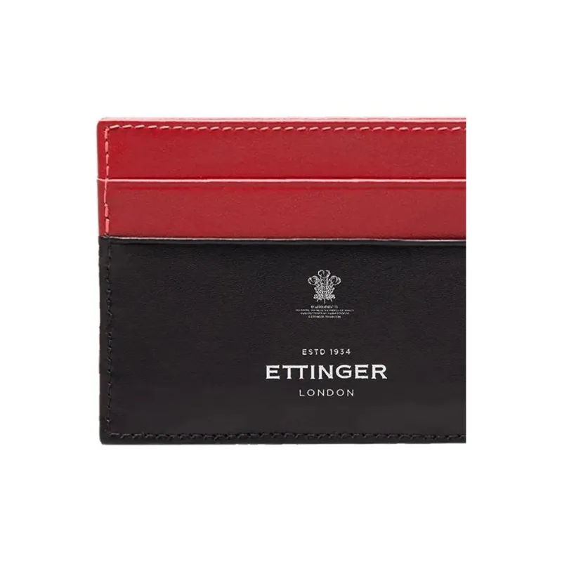 ETTINGER Calfskin Card Holder Men's Black & Red-4
