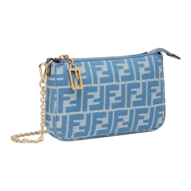 FENDI Baguette Cotton With Calfskin Clutch Women's Blue-1