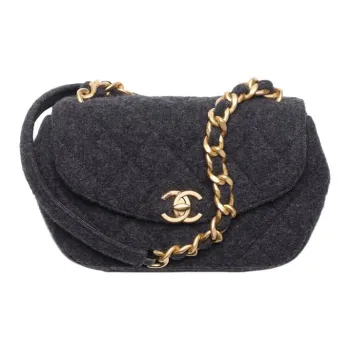 CHANEL Felt Messenger Bag Shoulder Bag Crossbody Bag Mini Women's Charcoal Gray