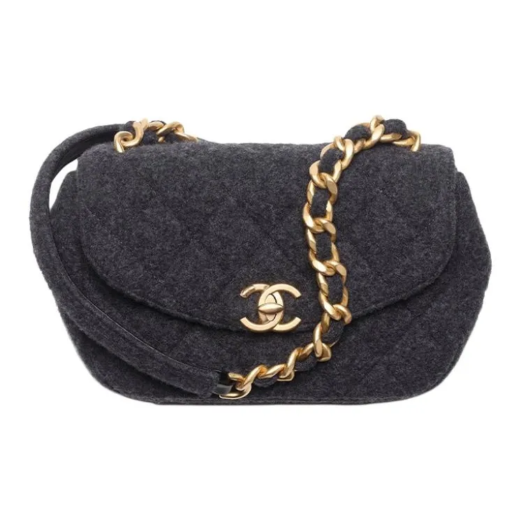 CHANEL Felt Messenger Bag Shoulder Bag Crossbody Bag Mini Women's Charcoal Gray-0