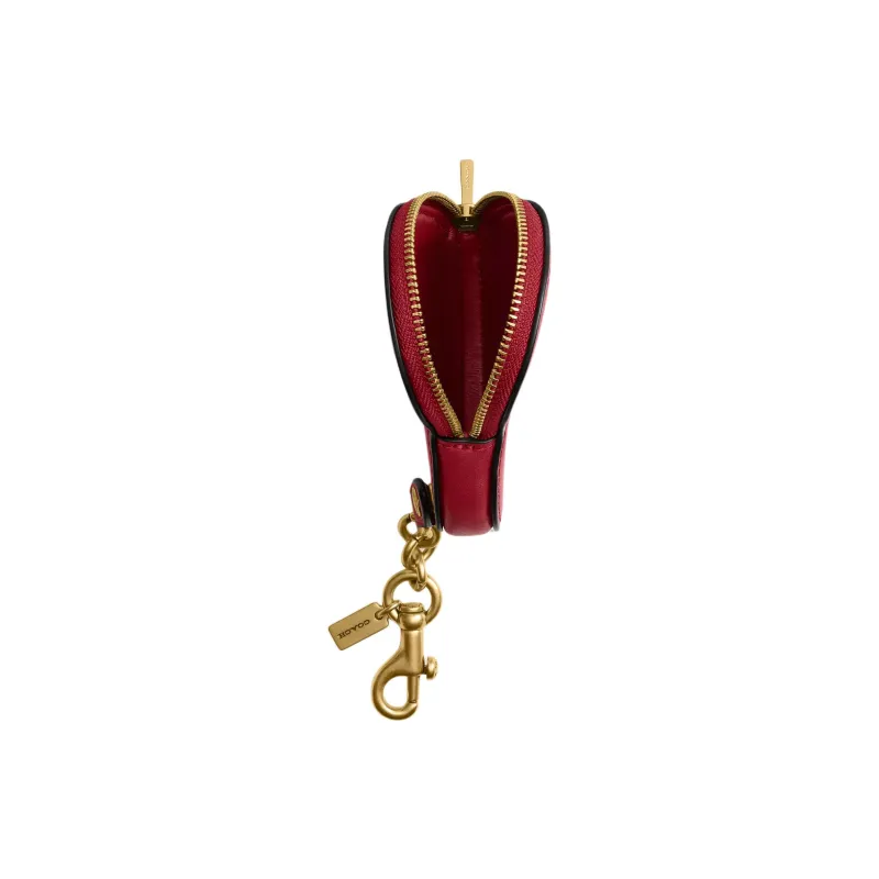 COACH Heart Leather Coin Purse Mini Women's Red-2