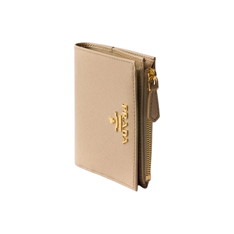PRADA Saffiano Calfskin Wallet Trumpets Women's Sand With Caramel-1