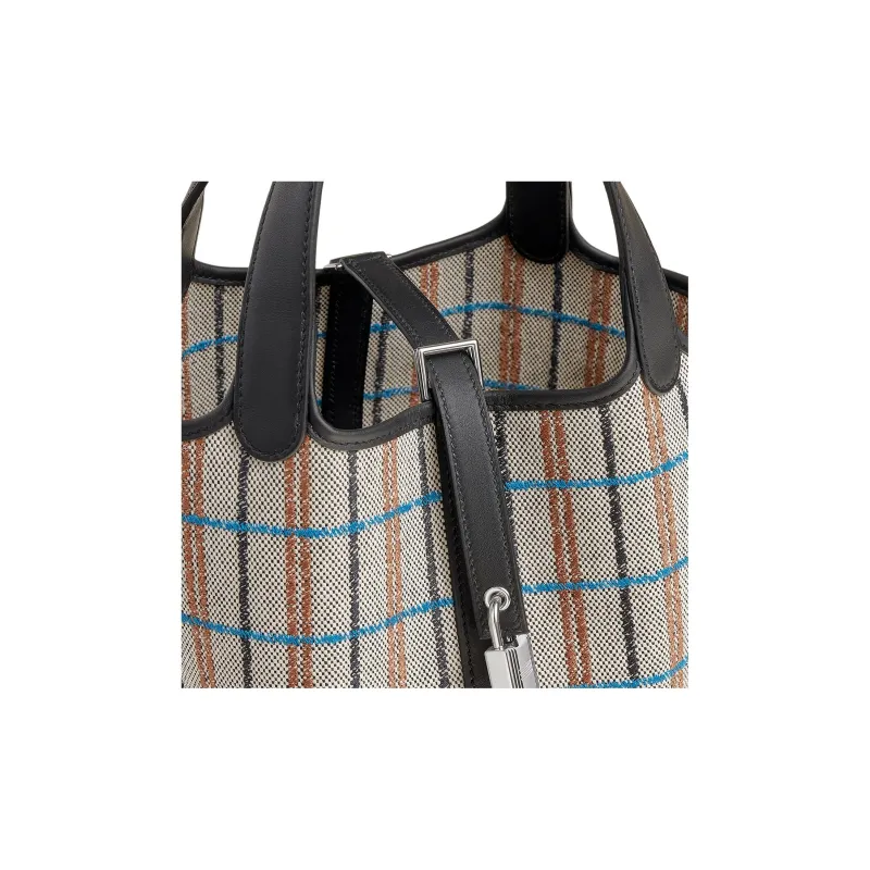 HERMES Picotin Lock Canvas With Swift Leather Basket Bag Handbag Women's Light Beige & Multicolor-3