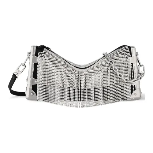 LOUIS VUITTON Slim Trunk Calfskin Crossbody Bag Shoulder Bag Women's Black & Silver
