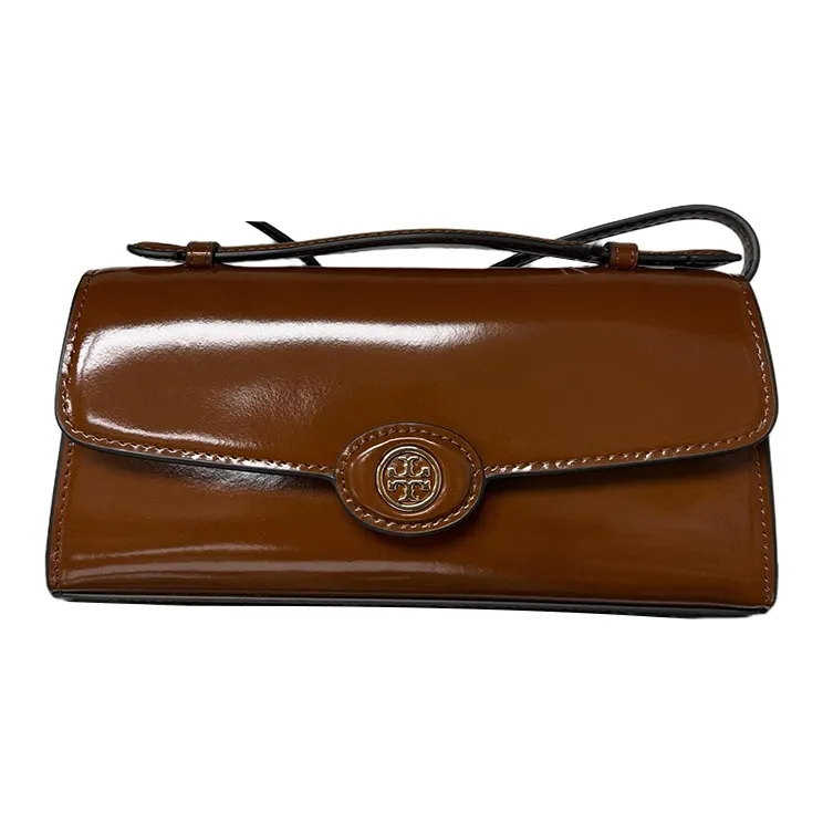 TORY BURCH Robinson Spazzolato Top Handle Chain Wallet Dark Sienna-0