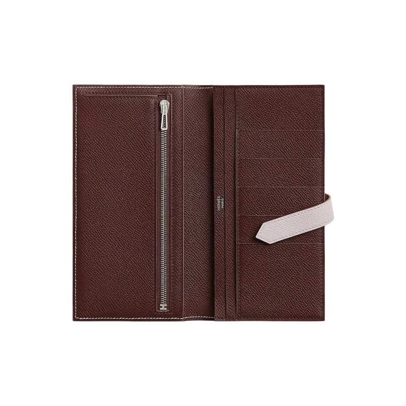 HERMES Bearn Epsom Leather Wallet Women's Light Purple Red & Saddle Red-1