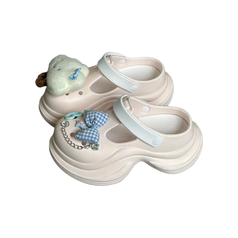 Yu Pu 7cm Clogs Height Increasing Platform Cute Closed Toe Slippers Spring Summer Breathable Slip Resistant-4