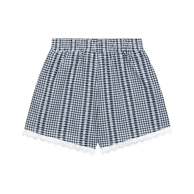 B.Duck Casual Shorts Women's Black White Plaid-1