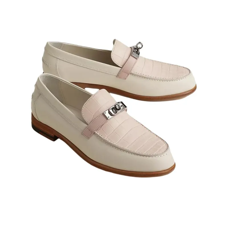 HERMES Destan Loafers Women's White-1