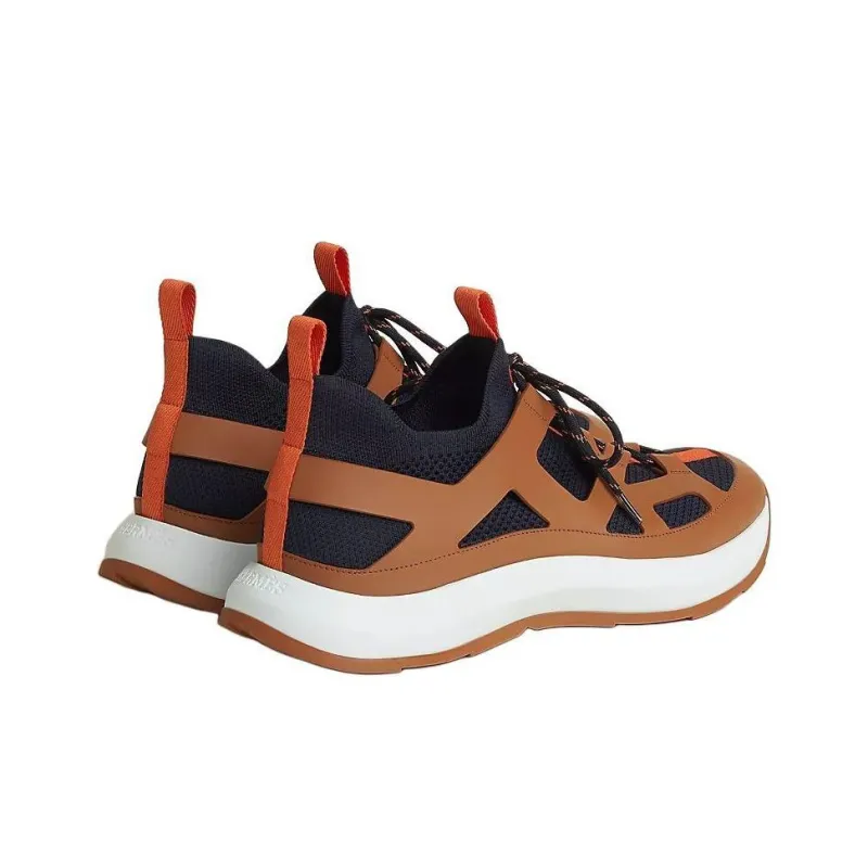 HERMES Katana Low Top Casual Shoes Men's Orange Brown-2