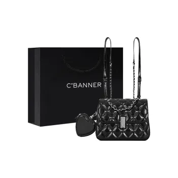 C°BANNER Synthetic Leather Shoulder Bag With Diamond Pattern Chain Backrest Medium Size Women's Black