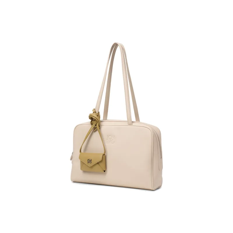 JONBAG Synthetic Leather Spring Charm Preppy Style Commute Shoulder Bag Large Size Women's Cream White/coffee Brown-2